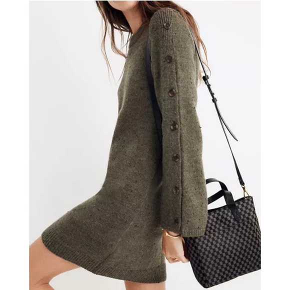 Madewell Dresses & Skirts - Madewell Green Donegal Button Sleeve Sweater Dress